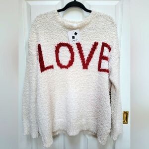 Cozy Co Women's Cream Sweater with Red 'LOVE' Design Size S/M NWT
